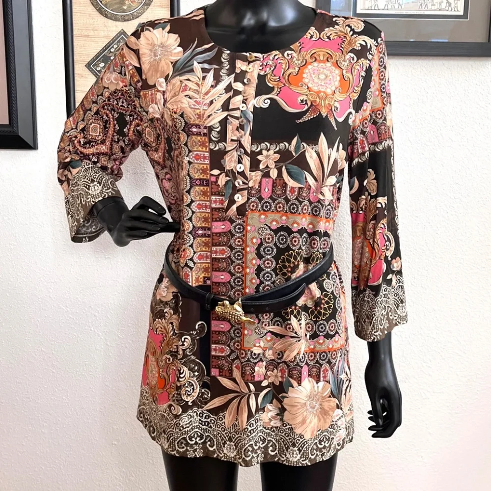 Johnny Was Stretch Tunic, Flora Lace Button Front, Size L, NWT - Picture 6 of 7